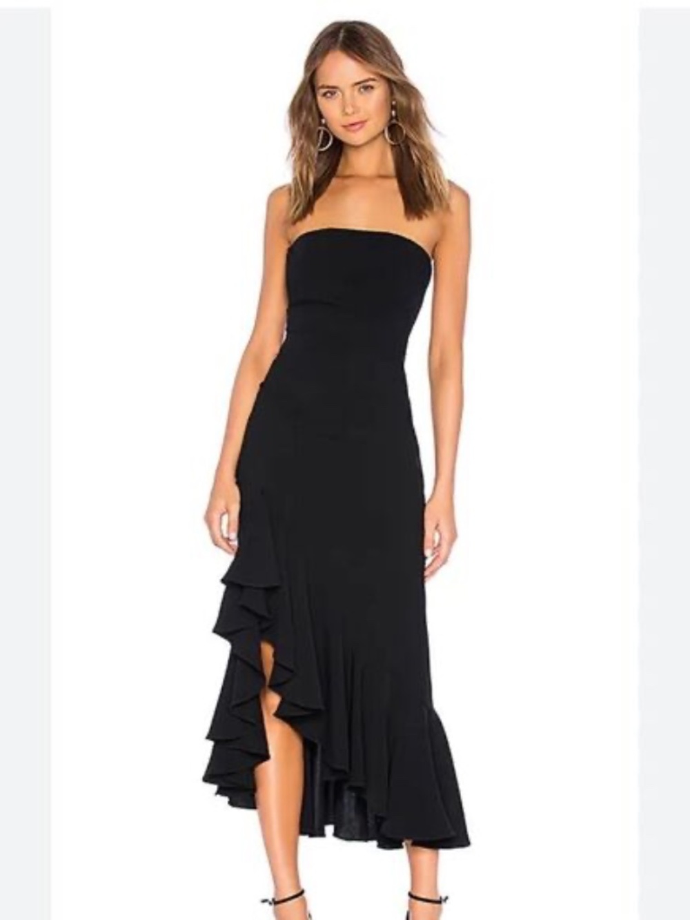 Cinq a sept Gramercy Black Strapless Ruffle Midi Dress| Size 6